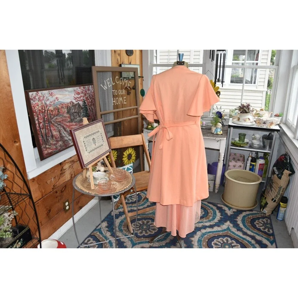 70s Spaghetti Strap Gown with Matching Wrap Roaman's Formal Peach - Size XS